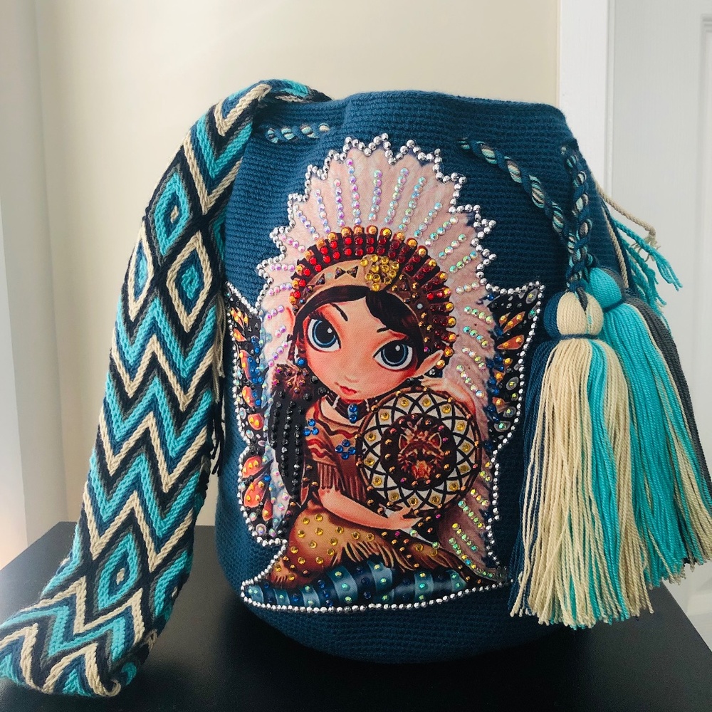SOLD OUT/ WAYUU BAG/ Mochila Wayuu/ Petrol Blue/ Size L - Picture 1 of 7